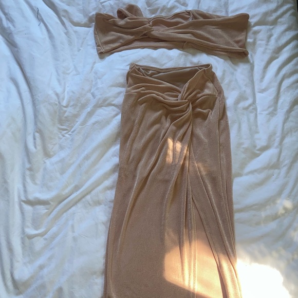 SHEIN One Shoulder Twist Crop Top & Split Thigh Skirt Set - Picture 2 of 2